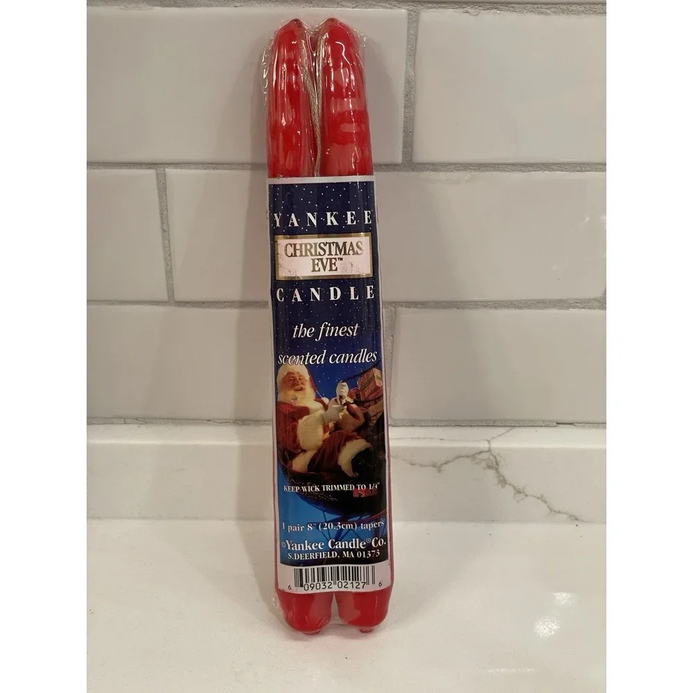 Vintage Yankee Candle Christmas Eve Taper‎ Candles 8 in. Pair Scented Red New